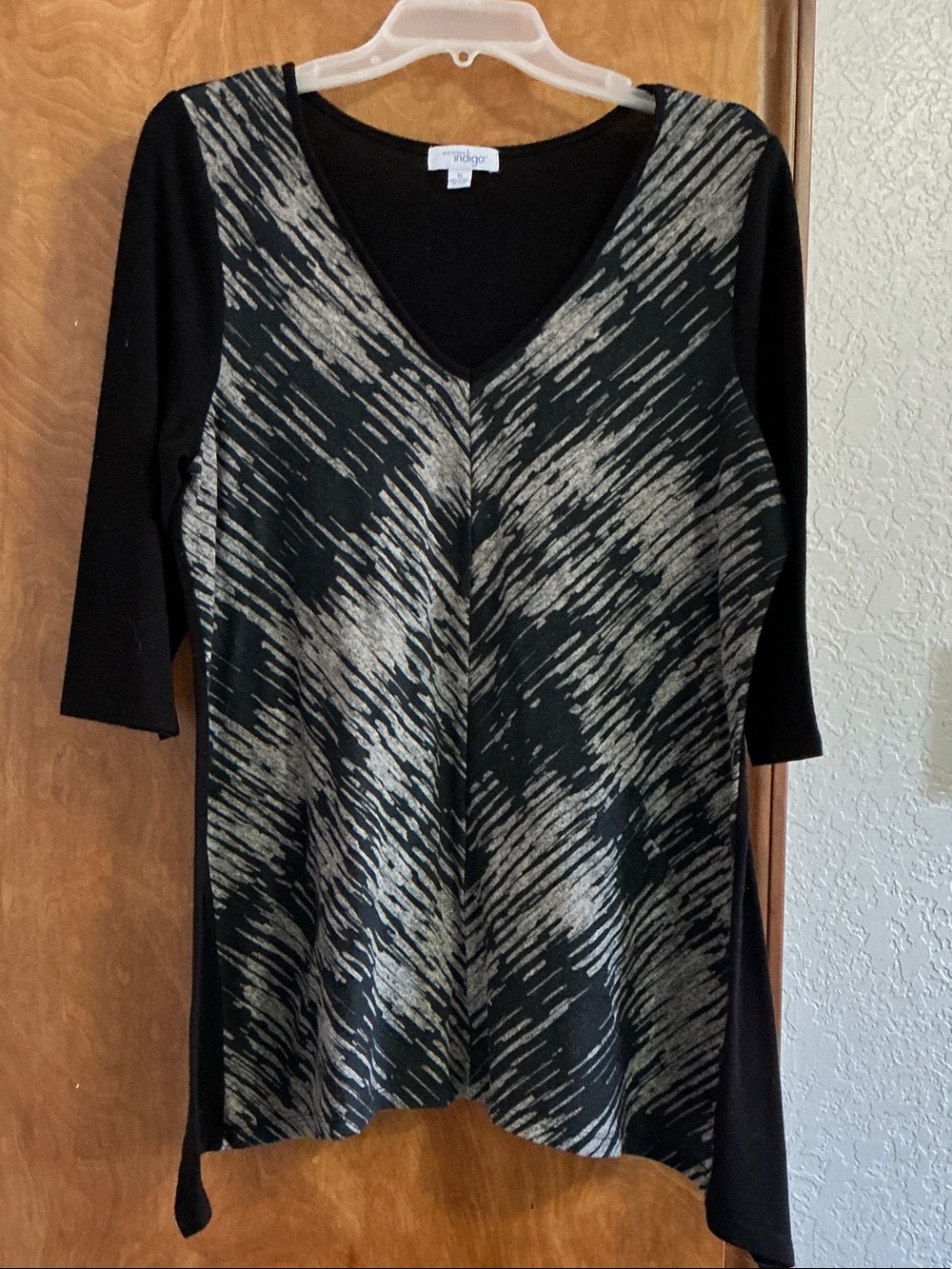 Indigo Black and Silver Abstract V-Neck Tunic